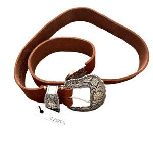 Saxx Brown Leather Belt with Silver Buckle